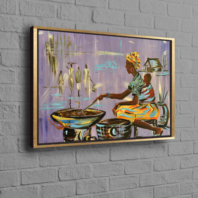 Abstract Art Canvas Featuring an African Mother Cooking as a Beautiful Tribute to Women for Wall Decor