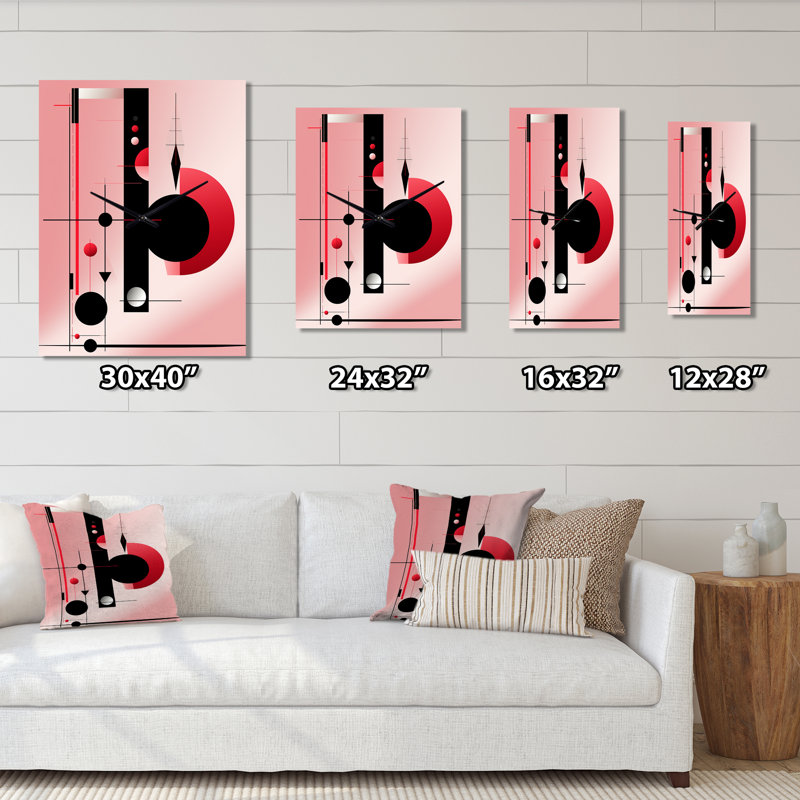 Oracle Circular Geometrics In Black And Pink I - Modern Geometric Wall Clock Oversized, 28" H x 12" W x 1" D
