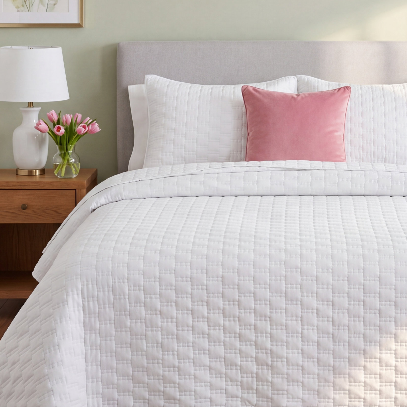 Yazmen Cotton Sateen Quilt Set, King Quilt + 2 King Shams