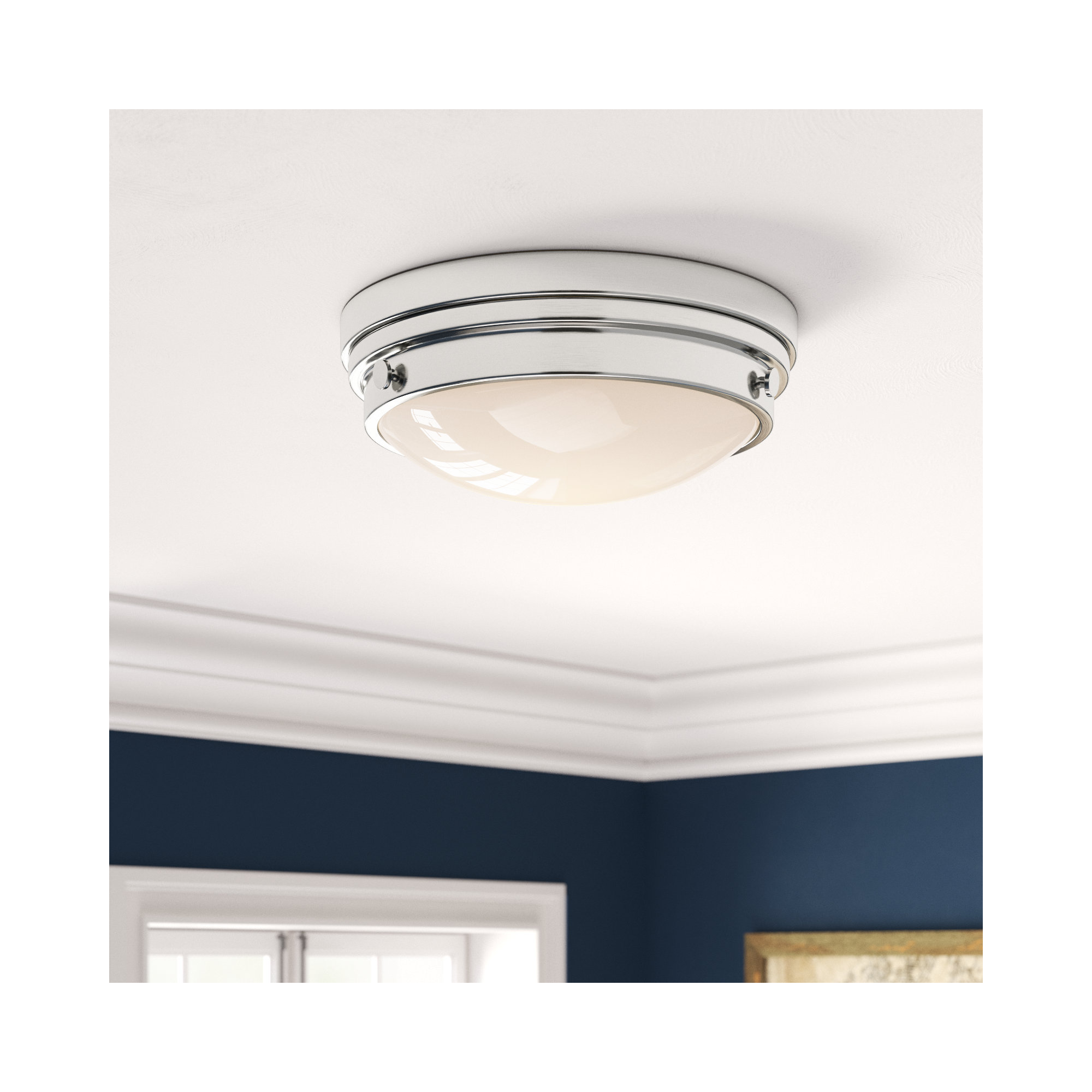 Helmsford 2 Light Glass Flush Mount, Polished Nickel
