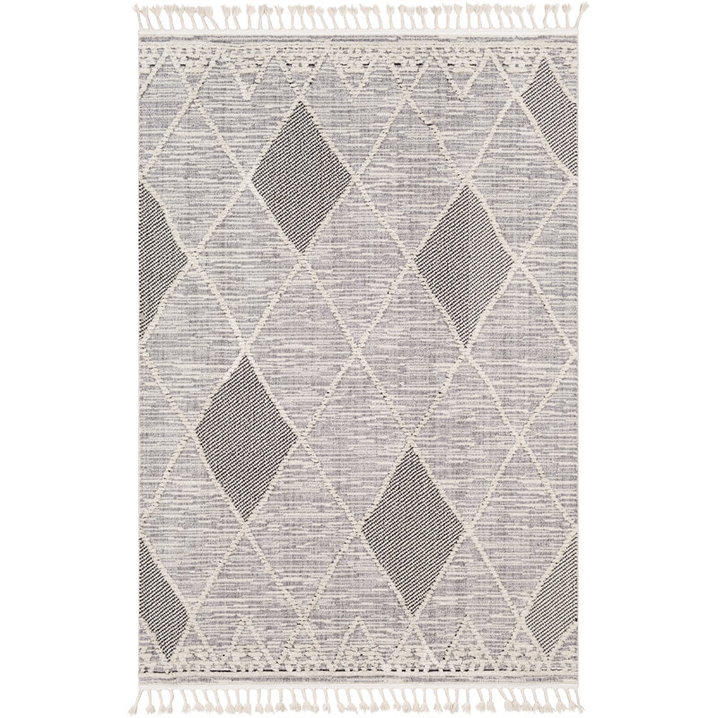 Tapis gris et noir à motif géométrique Adhvaith, Rectangle 4 pi 3 po x 5 pi 11 po