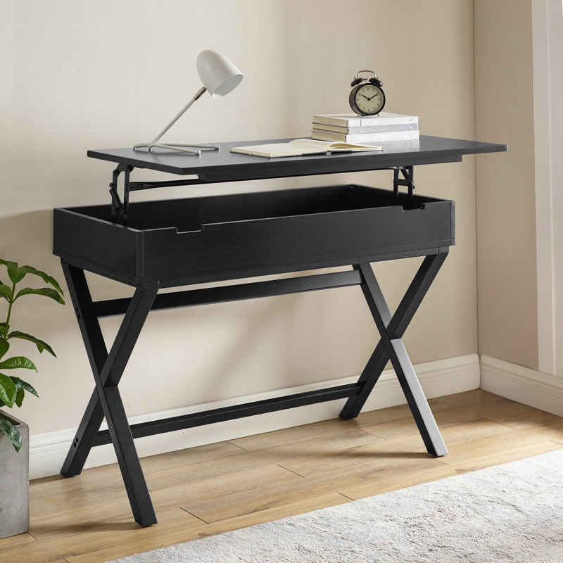Makan Height Adjustable Campaign Style Lift-Top Desk, Black