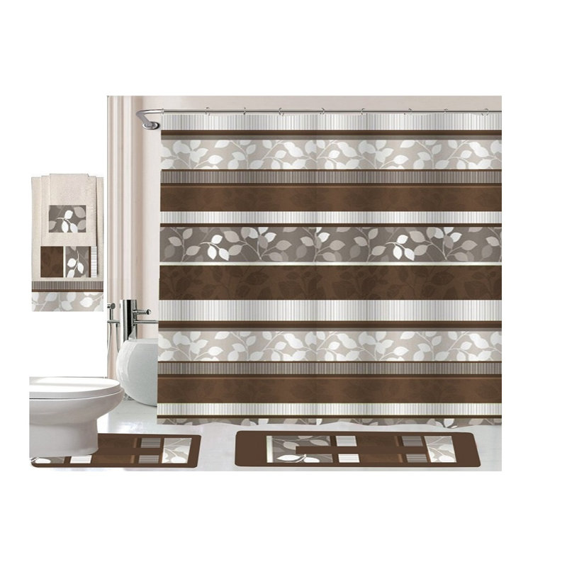 Bernt Geometric Shower Curtain with Hooks Included, Brown