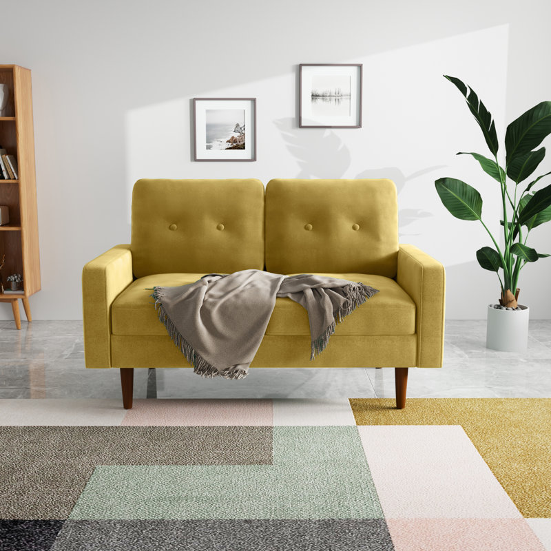 Madian Velvet Sofa, Goldenrod Velvet, 32.7" H x 70" W x 30" D