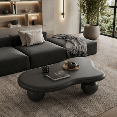 47 Inch Cloud Shaped Coffee Table with 3 Spherical Ball Legs, Multi-Functional Accent Center Table Black for Living Room, Bedroom, Apartment, Home Office, Easy Assembly