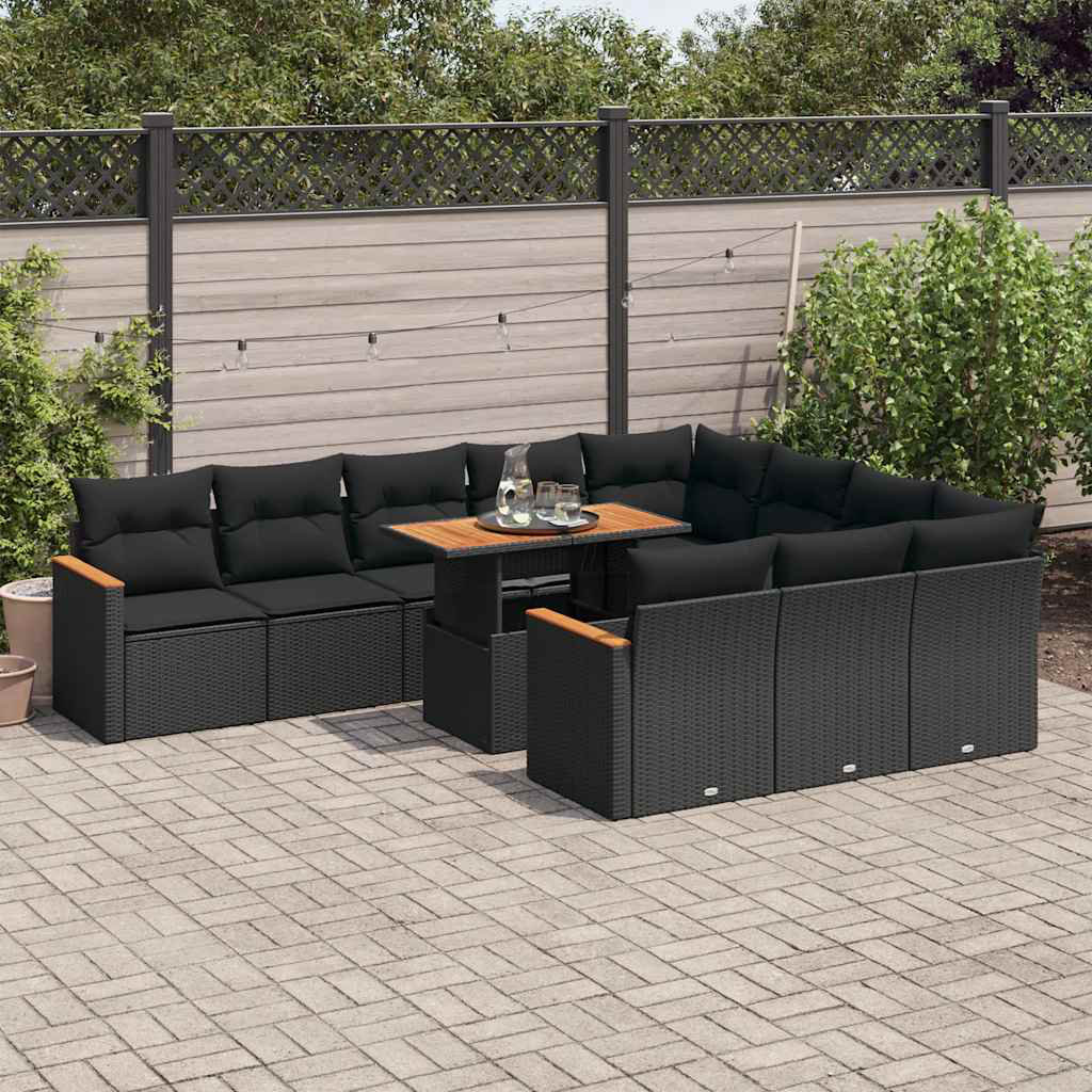 Vidaxl 11-Tlg. Garten-Sofagarnitur Mit Kissen Grau Poly Rattan Akazie