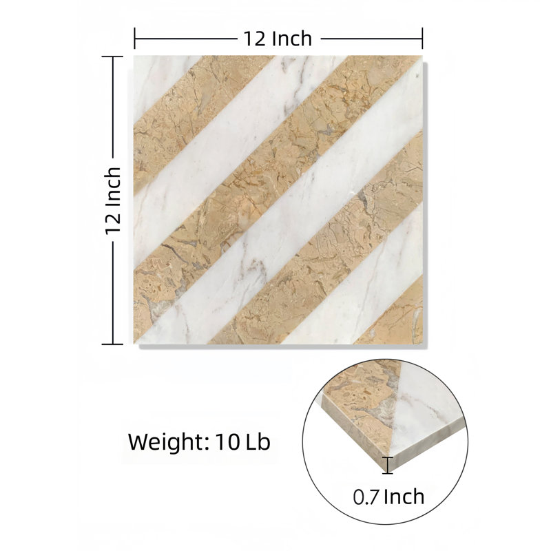  Carreau de marbre Waterjet pour plancher et mur, pierre naturelle polie, marbre véritable, boîte de 8 pièces, or blanc