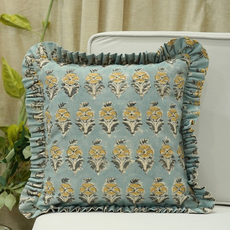 Housse de coussin à motif de canevas à motif de blocs Fab printine, printemps été (Mor Mukut, bleu), H 14 po x l 20 po