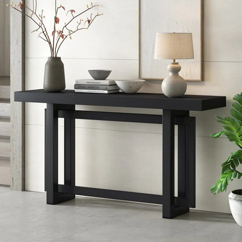 Console simple de style industriel noir, H 31,5 po x l 63 po x P 15,7 po
