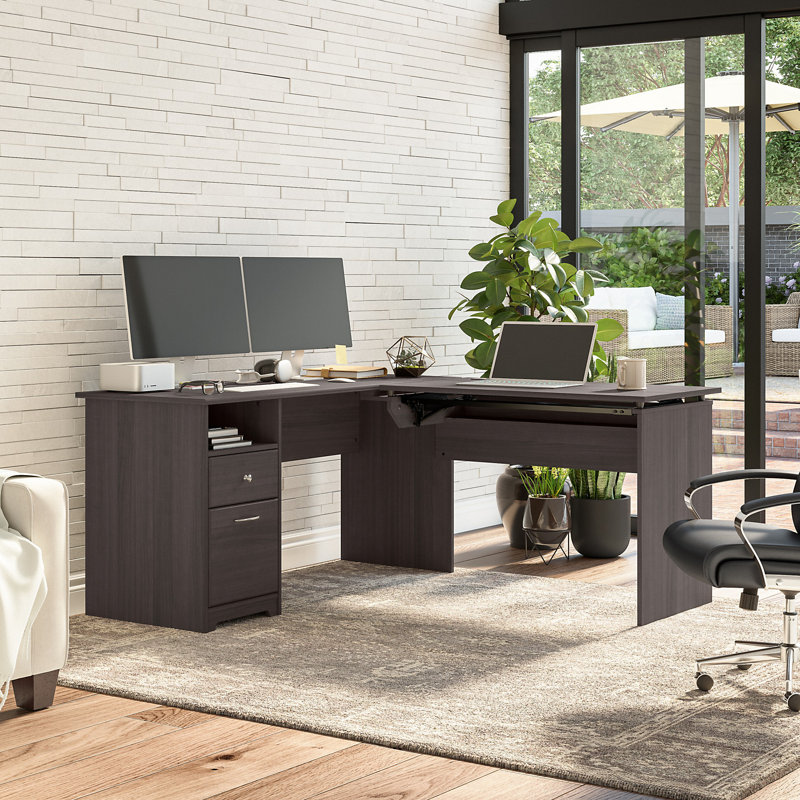 Bureau de direction en L Katia, Gris chiné, H 30 po x l 60 po x P 69,17 po