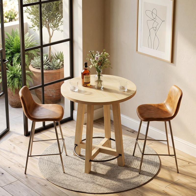 Table de bar ronde en bois clair