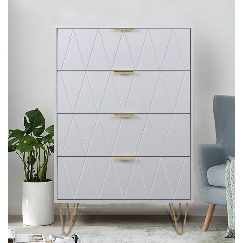 4 Drawer 23.6" W Chest With 2 Nightstand Bedroom Dresser Set, White