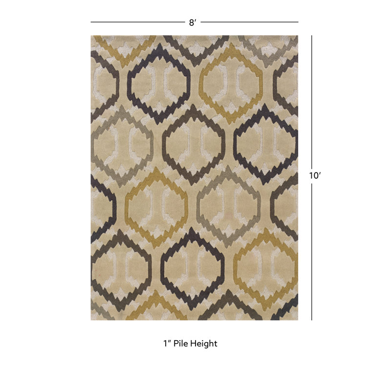 Tapis fait main Equelle crème et pierre, Rectangle 5 pi x 7 pi