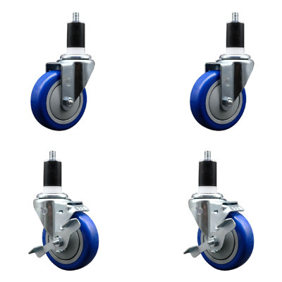 Poly Wheel Swivel Expanding Stem Caster Set 2 Brakes SCC TLB 4" x 1-1/2"