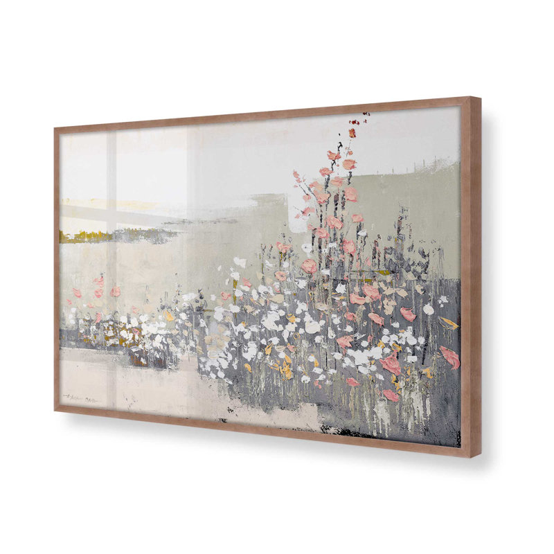 «Floral Haze» sur papier, Encadré rose poudre, H 19 po x l 25 po