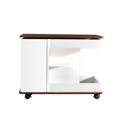 Table de bout avec roulettes, table d'appoint avec plateau relevable, plateau tournant à 360 ° et espace de rangement pour le salon