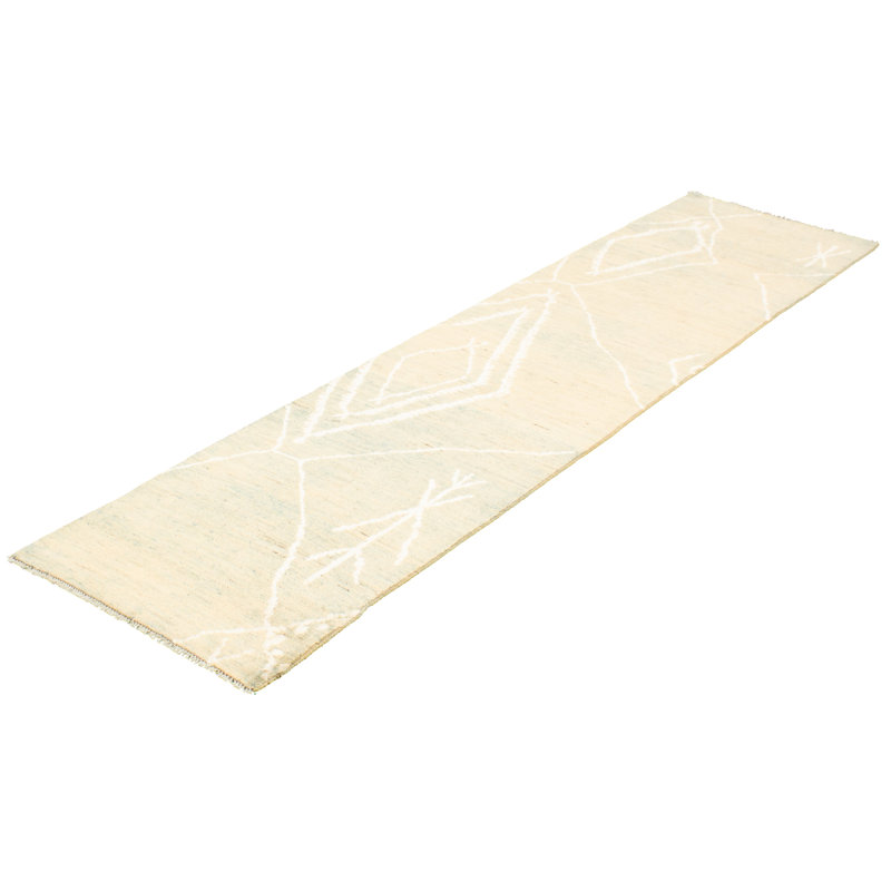 Tapis de couloir unique en laine noué à la main style kaki marocain des années 2010 de 2 pi 9 po x 11 pi 5 po Fjodor