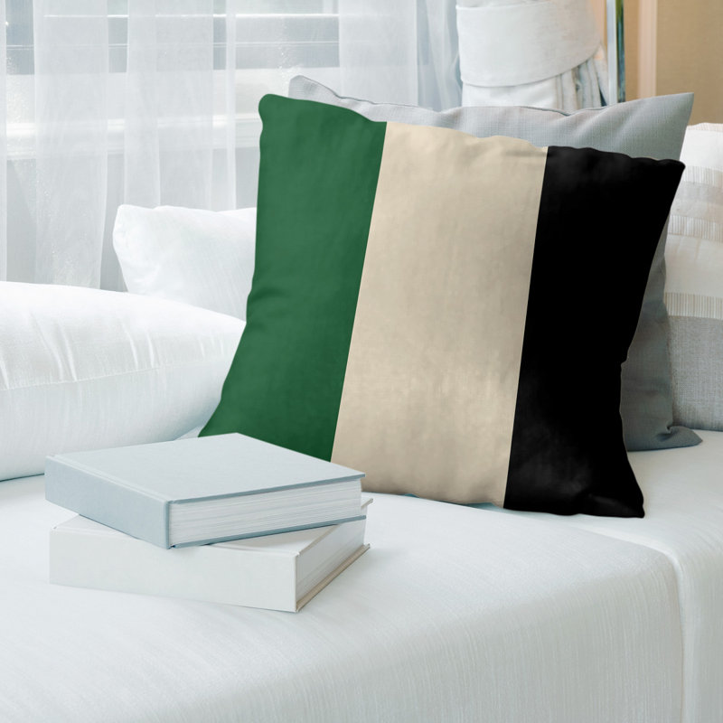 16" Green, Cream, and Black Striped Polyester Throw Pillow