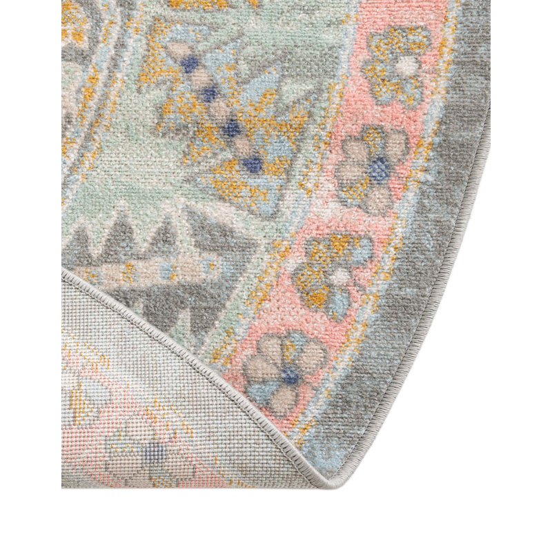 Tapis oriental rose poudré Pointe, Rond 7 pi 1 po