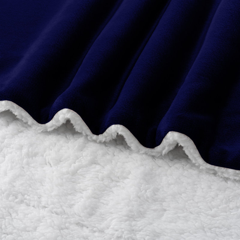 Super Soft Sherpa Fleece Blanket – Reversible Cozy Throw, 240 GSM, Navy Blue, 240 cm x 200 cm