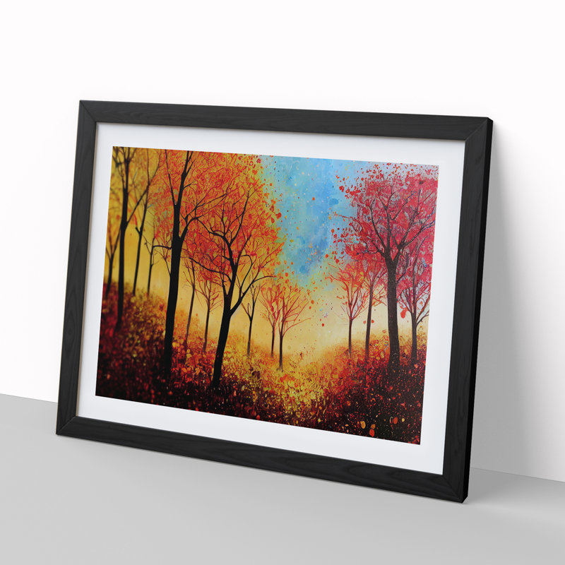 Animated Autumn Forest - Single Picture Frame Print, 46cm H x 64cm W, Black