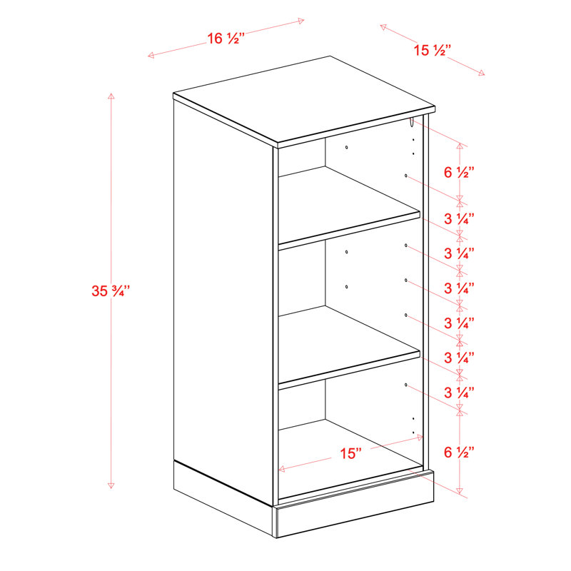 Palace Imports 100% Solid Wood 3-Shelf Bookcase, Adjustable Shelves, 16.5" Wide, 35.75" Tall, Black