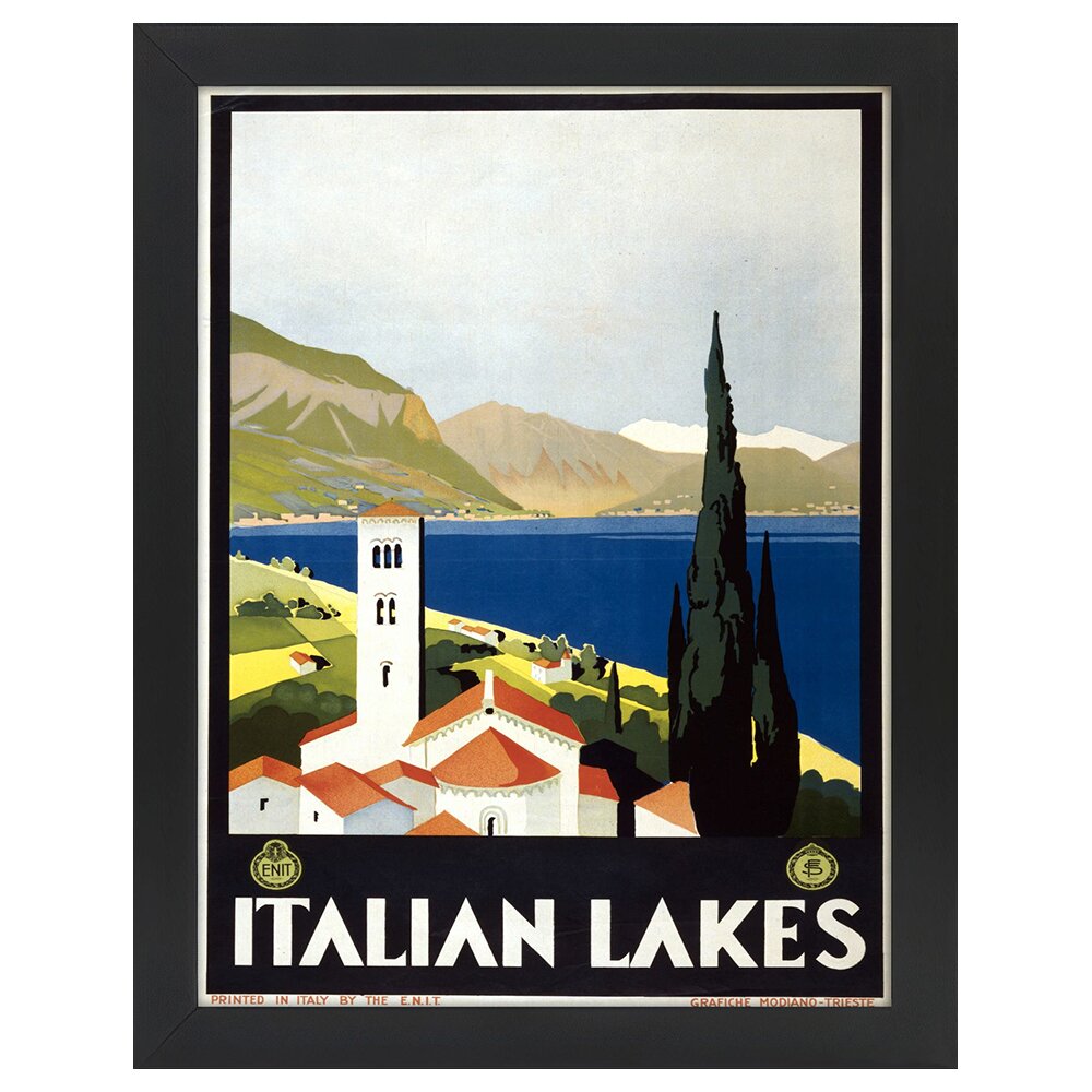 Leinwandbild Vintage Tourist Poster Italian Lakes