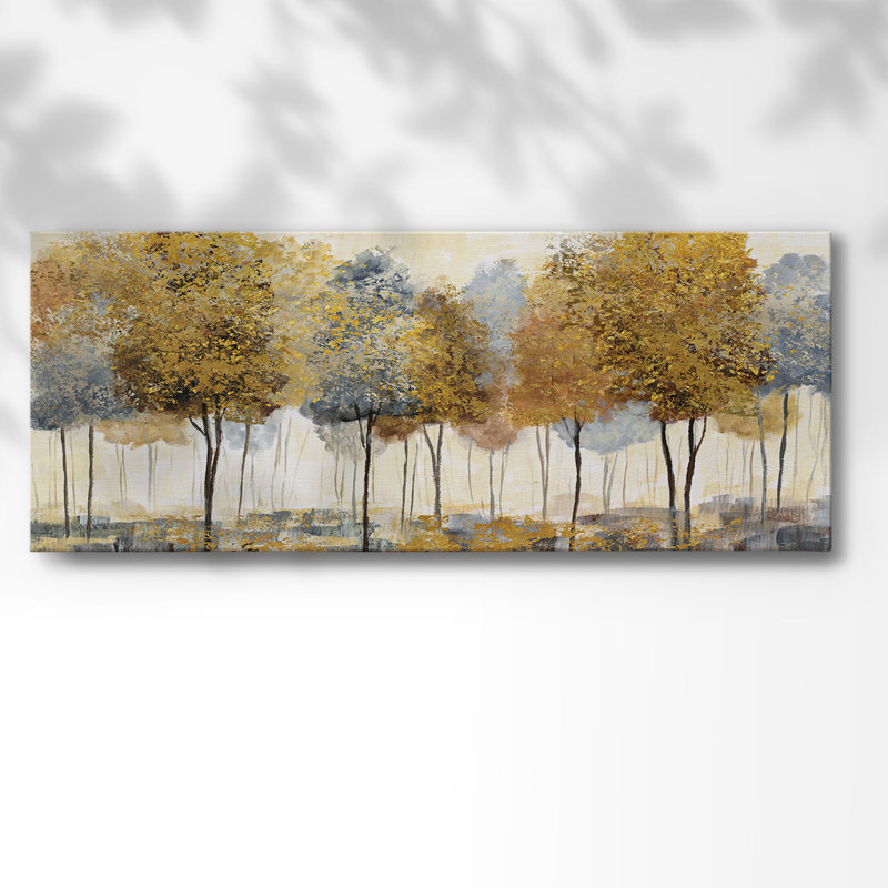 Forêt dorée - Toile tendue avec châssis de qualité supérieure - prête à être accrochée, H 20 po x l 50 po x P 1,5 po