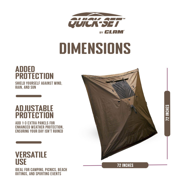 Clam Quick-Set Screen Hub Tent Wind & Sun Panels, Accessory Only (3 Pack), Brown