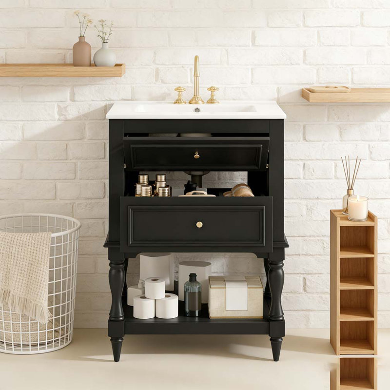 24'' Bathroom Vanity with Ceramic Sink, Black