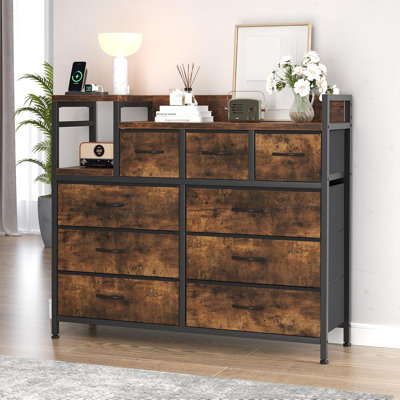 Modern 9-Drawer TV Stand with Charging Station & Power Outlets, Media Console Storage Dresser, Open Shelf Entertainment Center for Living Room, Bedroo by Ebern Designs