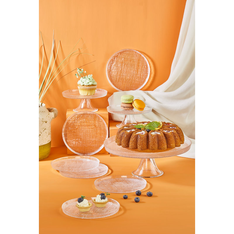 Elegant 9-Piece Dessert Plate Set, 100% Glass, Includes 6 Dessert Plates (6 in.), 1 Large Cake Stand (11 in.), 2 Mini Cake Stands (6 in.) | Perfect for Parties & Celebrations | Stylish Transparent Design, Handwash Only