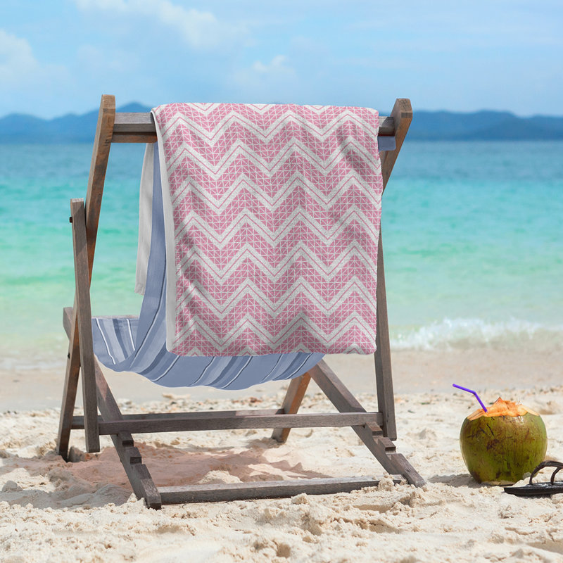 Stephenie Classic Hand Drawn Chevrons Beach Towel, Pink/Silver