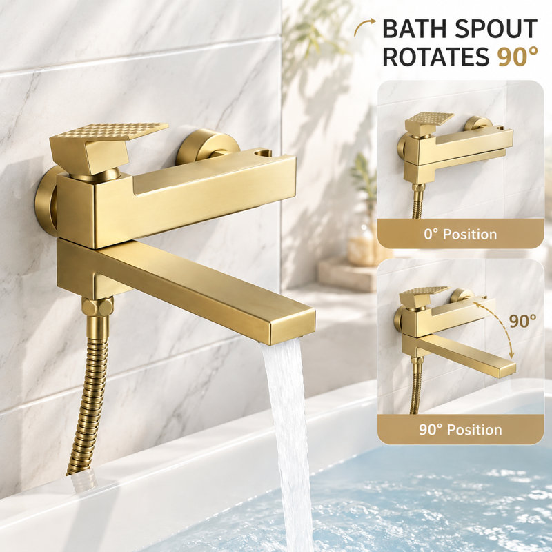 9" Exposed Tub and Shower System with Adjustale Tub Spout, Height-Adjustable Slide Bar, Rain Shower Head, Wall Mount Shower Faucet Set