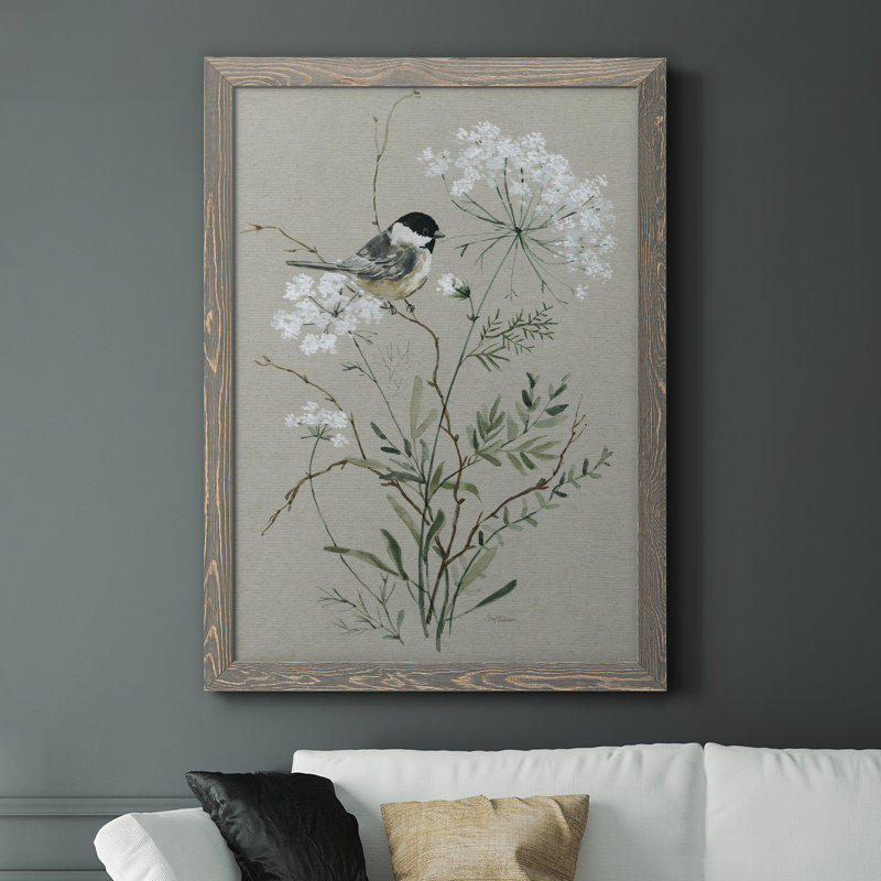 «Bouquet of Grace Bird I», reproduction d'art sur toile, H 44 po x l 31 po x P 1 po, Encadré gris