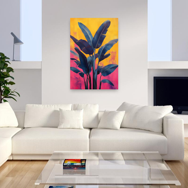 Vibrant, feuilles tropicales abstraites, audacieuses, nature, plante, art mural, H 48 po x l 32 po