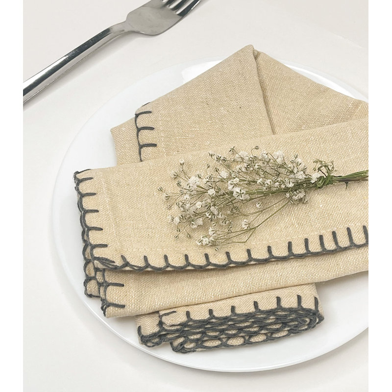 Cotton Solid Colour Square Napkin, Lin / gris