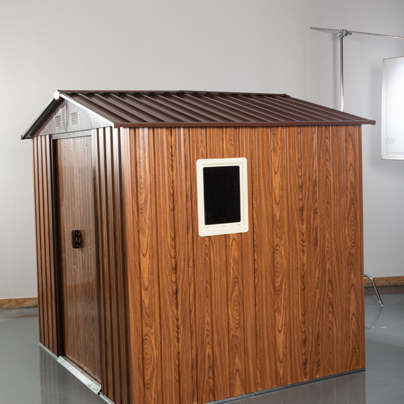 Outdoor Metal Storage Shed With Window And Metal Foundation For Backyard, Patio, Lawn, 72.31" H x 72.56" W x 63.83" D, Coffee