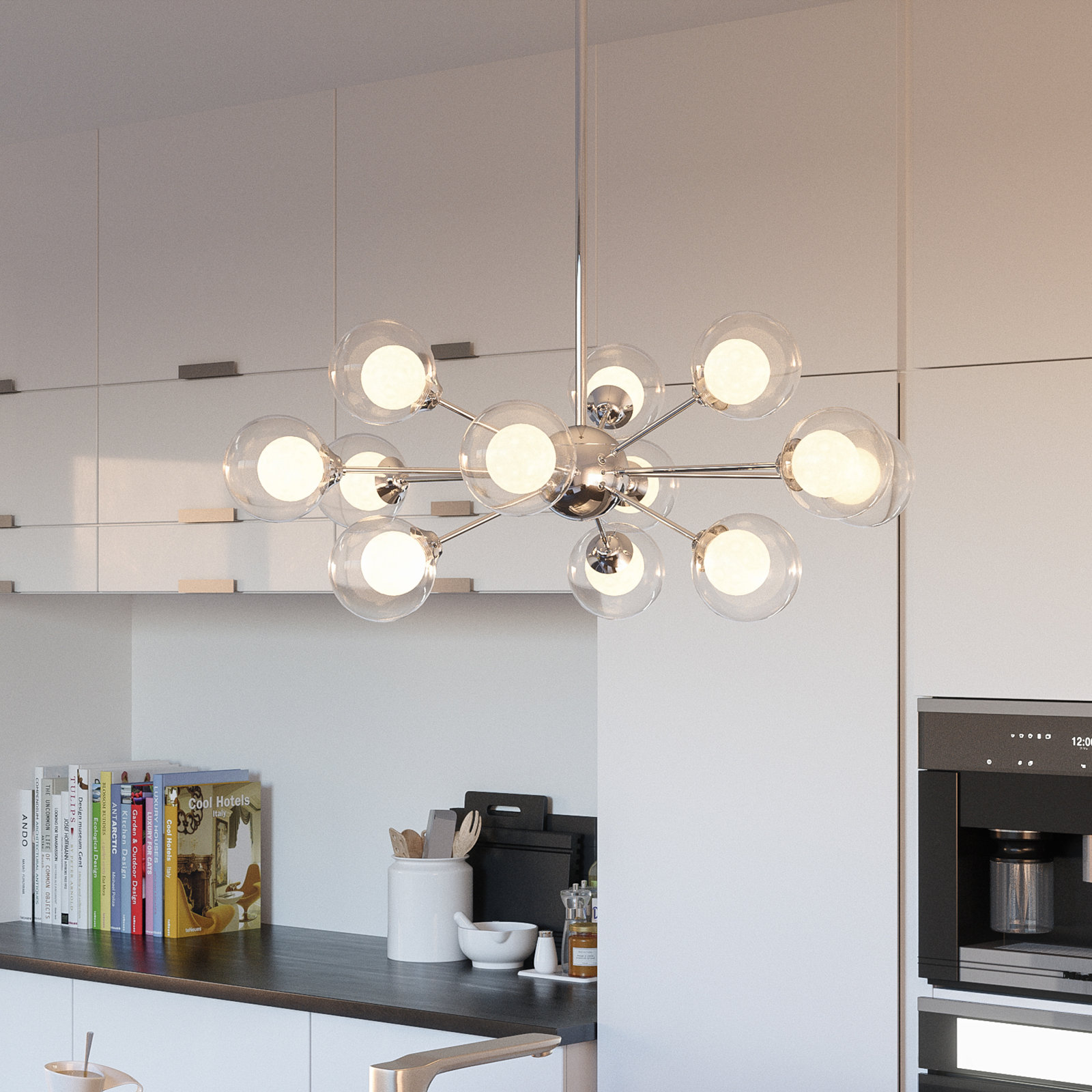 Optimist Chandelier, 11" H x 29" W x 29" D, Polished Chrome, 12