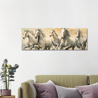 Wild Horses 1 Piece Wrapped Canvas Panoramic Painting