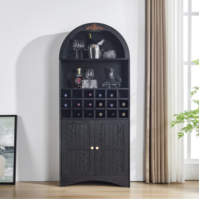 Armoire à vin arquée en bois avec support à vin amovible, armoire de rangement en MDF anti-égratignures avec tablettes réglables, bibliothèque à boissons alcoolisées autoportante pour le salon et la salle à manger