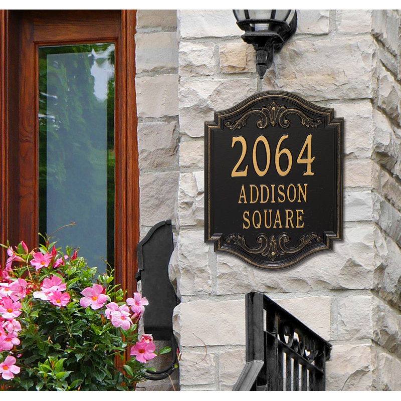 Plaque d'adresse murale à 3 lignes Signature Series, Noir, Or, Oui