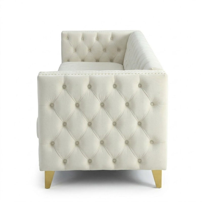 Amarillys 80.51'' Velvet Sofa, Beige Velvet