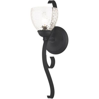 6" 1-Light Black Wall Sconce with Hand-Blown Clear Water Glass Shade - Stylish Lighting Fixture