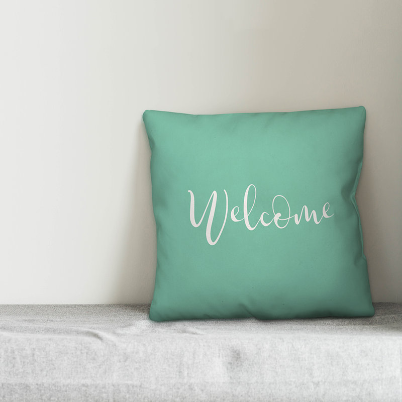  Housse et insert de coussin carré Welcome, H 16 po x l 16 po, Vert menthe