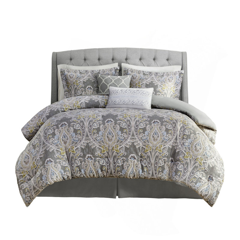 Ensemble d'édredon en coton 6 pièces gris, Édredon de grande taille et 5 pièces supplément