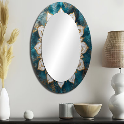 Teal And Gold Mandala II - Large Oval Wall Mirror On Metal