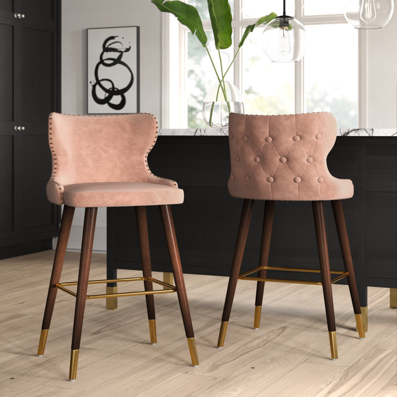 Tabouret de bar et de comptoir Caralie, Rose, Tabouret de comptoir (siège d'une hauteur de 24,5
