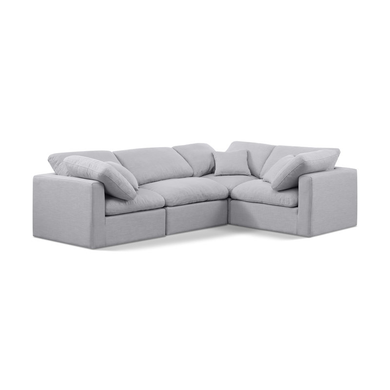 Itala Upholstered L-Shaped Sectional Reversible, Grey Linen Textured Fabric