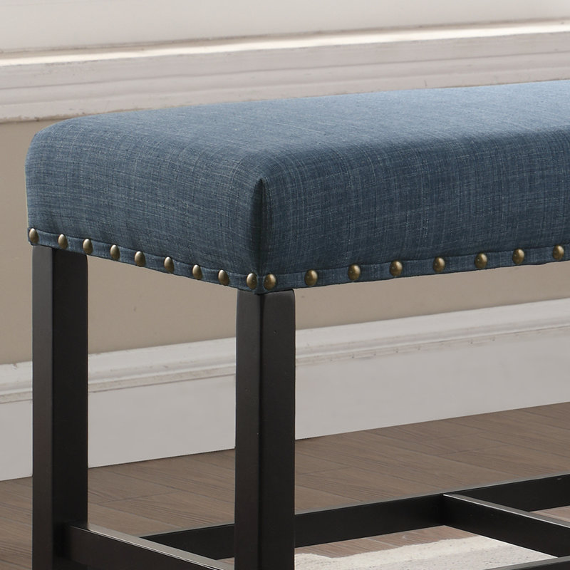 Fabric Counter Height Dining Bench with Nailhead Trim, Blue